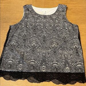 CHICO’S Sleeveless Cream Top with Black Geometric Lace Overlay Cami Tank 3 Large